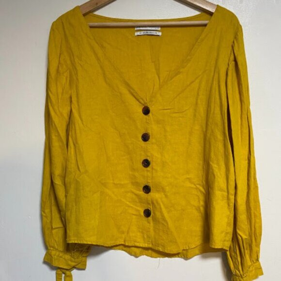 URBAN OUTFITTERS Mustard Yellow Women's Top Blouse Size S-P - Picture 3 of 9